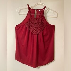 Beautiful burgundy Summer top with gorgeous crochet front panel by neck XXL